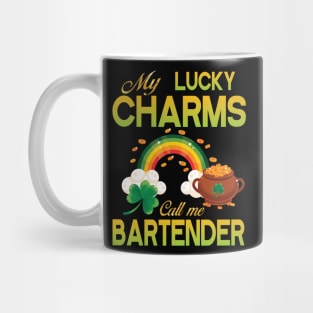 St Patrick Gold Shamrocks My Lucky Charms Call Me Bartender Mug